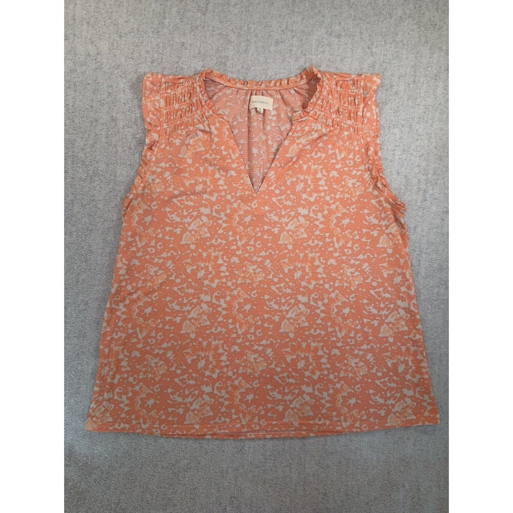 Melloday Tank Top Women’s M Coral Boho Ruffle Flutter Sleeve Tropical Resort